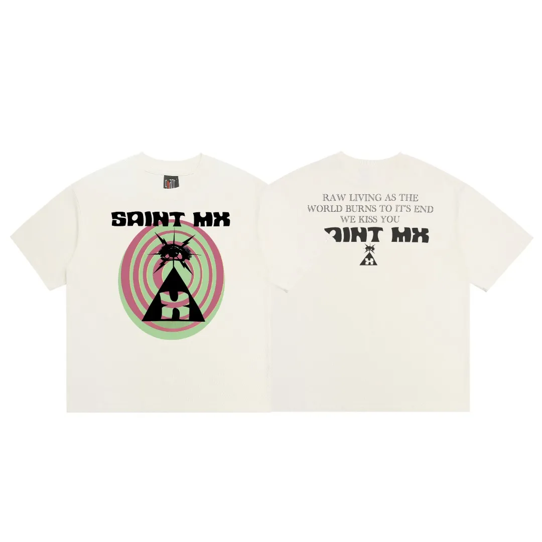 Saint Michael's new bull's-eye print retro pure cotton loose short-sleeved T-shirt with digital white ink direct injection, the fabric is breathable and the pattern is three-dimensional and clear. Fabric: Double yarn 240g Style number: S858 Size: S-M-L-XL Color: Off-white Price: P110